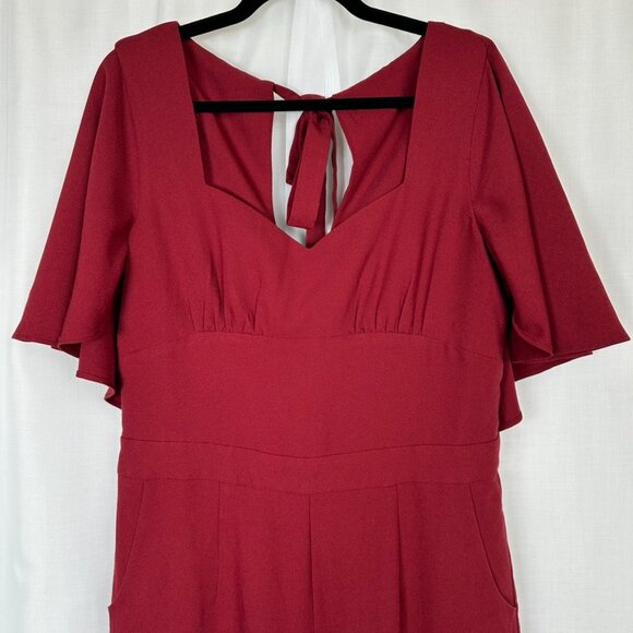 Voodoo Vixen Zoey Wide Leg Jumpsuit Womens XL Maroon Red Holiday Flutter HEMMED - Picture 2 of 16